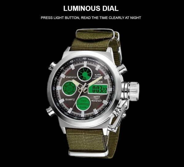 Outdoor Sport Watch Men Dual Time Waterproof Military Wristwatch Army Green Tactical Digital Quartz Watches Clocks reloj hombre - Image 5