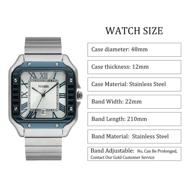 PLADAN Minimalist Watch For Men Stainless Steel Men's Wristwatch Automatic Calendar Wristatches Classics Rectangle Relojes - Image 6