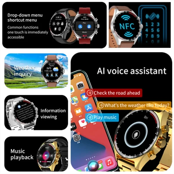 Hotsale Silver Gold Stainless Steel Color Sk27 Smart Watch 1.58 Inch Bt Call Nfc Wireless Charging Smartwatch - Image 2