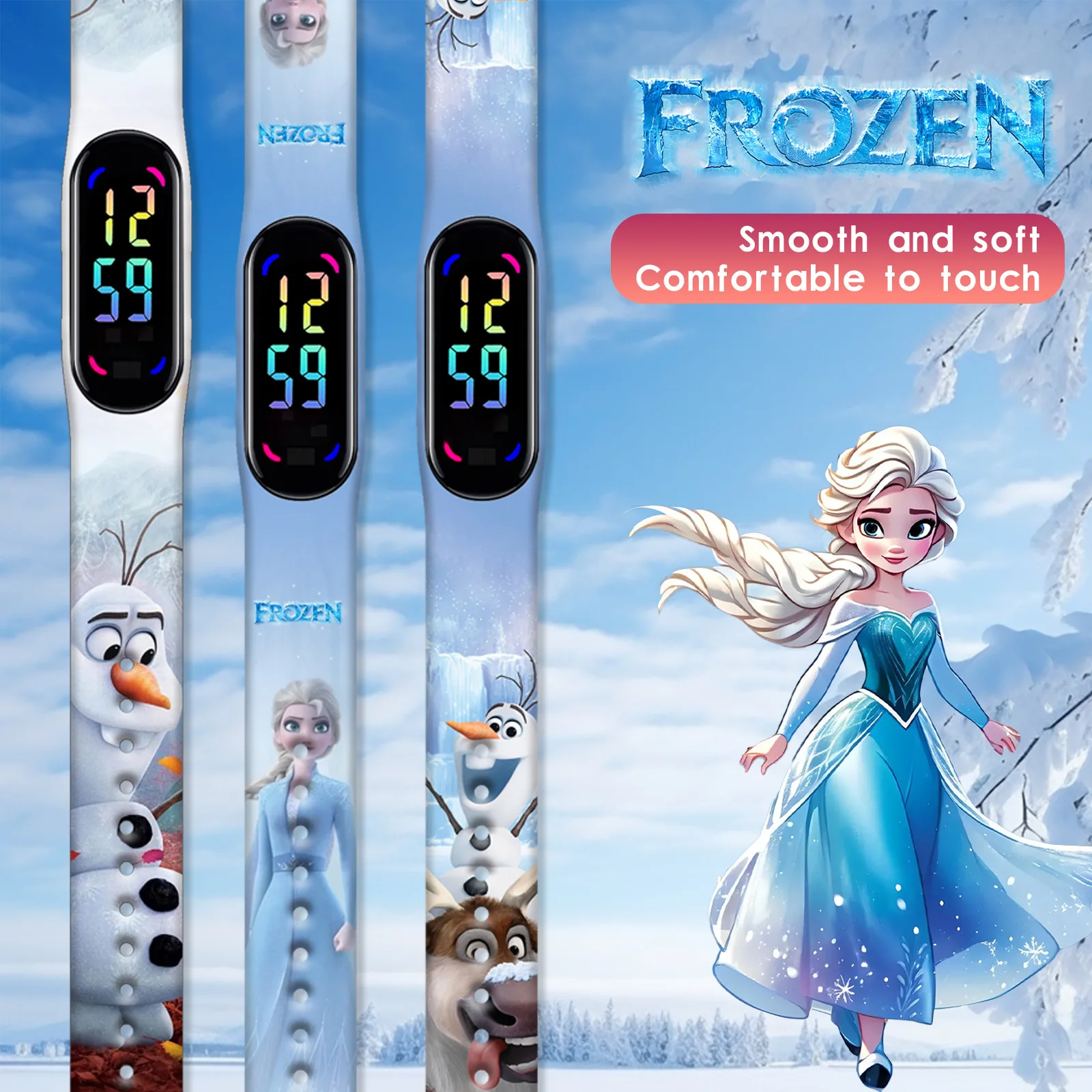 Disney Frozen children‘s watch Anime figures Elsa Anna LED Luminous Touch Waterproof Electronic Sports Watch Birthday Toys Gifts