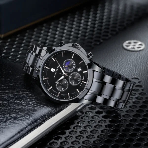 SAPPHERO Men's Luxury Watch Elegant Date Waterproof Luminous Black Watch For Men Quartz Stainless Steel Fashion Men's Watch - Image 6
