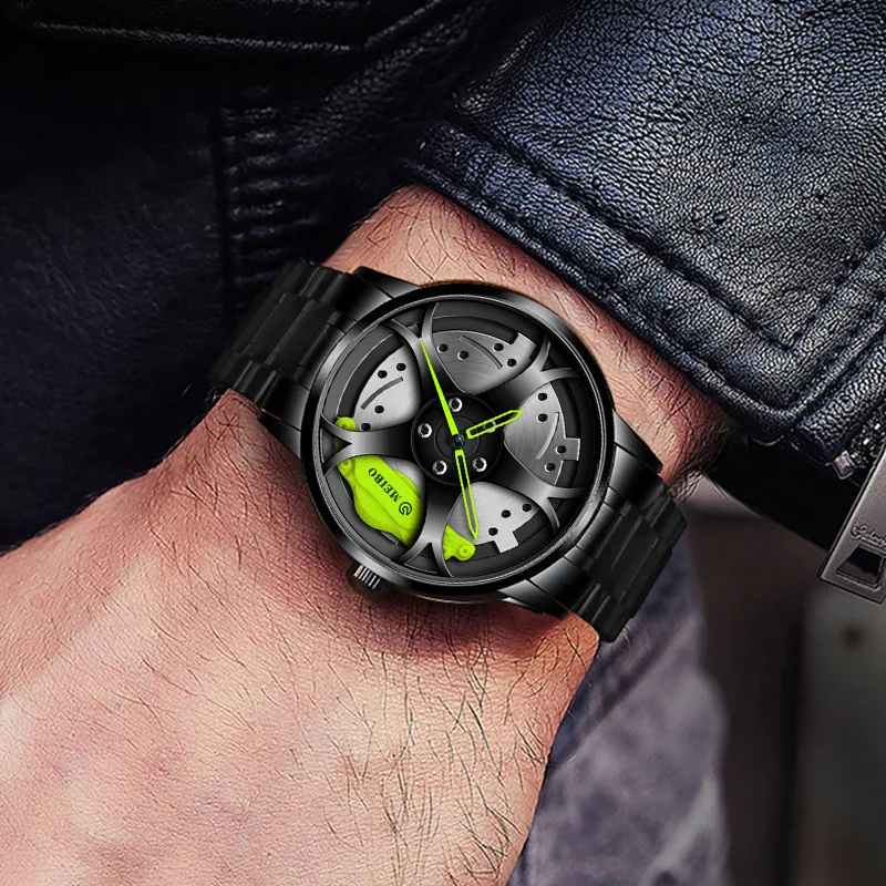 New Men Leather Strap Watches Men Car Wheel Hub Stainless Steel Mesh Quartz Watch Mens Military Sports Watch Relogio Masculino - Image 6