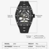 MEGIR Luxury Brand Sport Watch for Men Silicone Mechanical Watches Hollow Full Automatic Movement Luminous Wristwatch Clock 2242 - Image 3