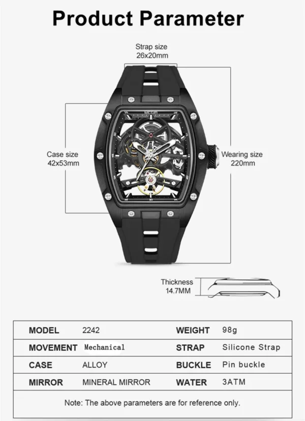 MEGIR Luxury Brand Sport Watch for Men Silicone Mechanical Watches Hollow Full Automatic Movement Luminous Wristwatch Clock 2242 - Image 3