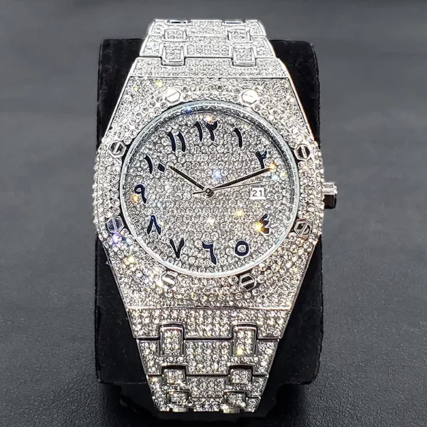 Luxury Diamond Watch for Men Fashion Silver Stainless Steel Hip Hop Bling Watches High Quality Iced Out Waterproof Clock Gift