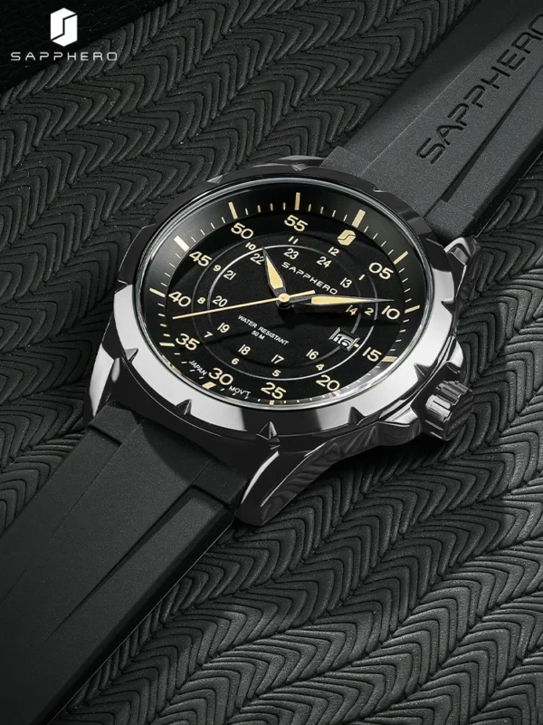 SAPPHERO Luxury Watches for Men 50M Waterproof Silicone Strap Stainless Steel Quartz Clock Sport Casual Wristwatch - Image 3