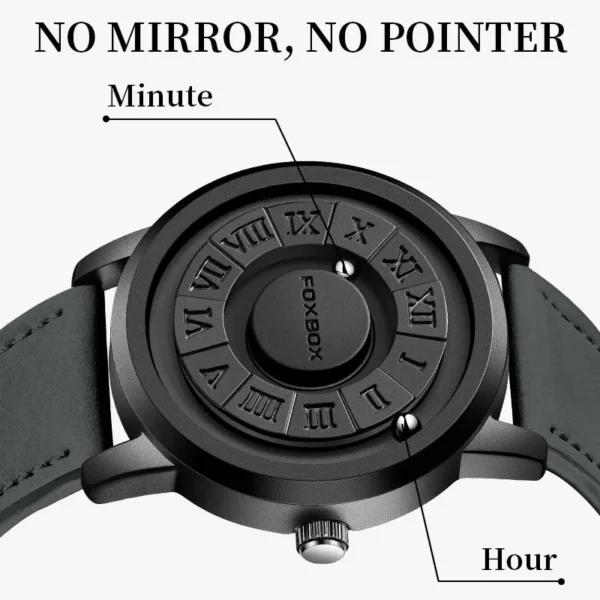 FOXBOX Mens Watches Creative Scrolling Pointer Magnetic Force Quartz Wristwatch Genuine Leather Watch Man Relogio Masculino+Box - Image 4