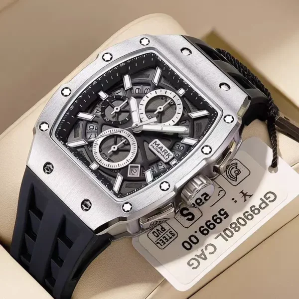 FAIRWHALE Tonneau Watches for Men 5960 Sports Luminous Calendar Original Silicone Strap Top Quality Men Watch Relogio Masculino