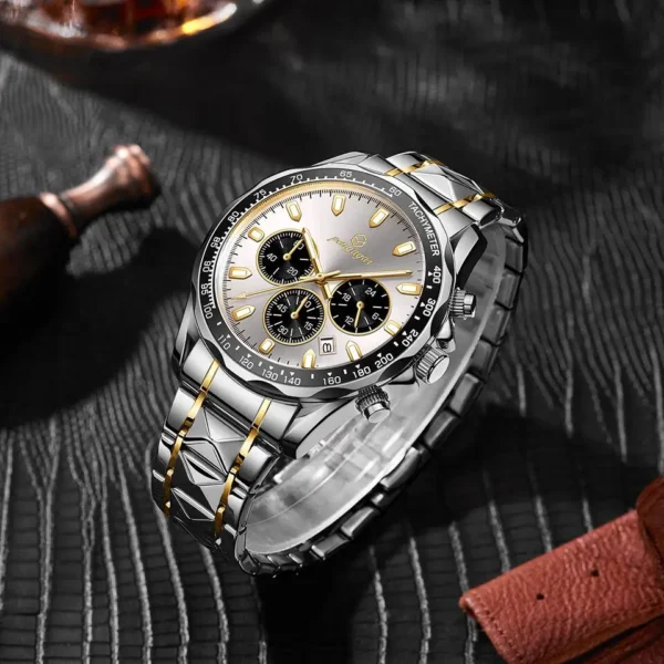 PENGAGAR Men's Watches Classic Multifunctional Chronograph Original Quartz Wristwatch Sports Stainless Steel Waterproof reloj - Image 2