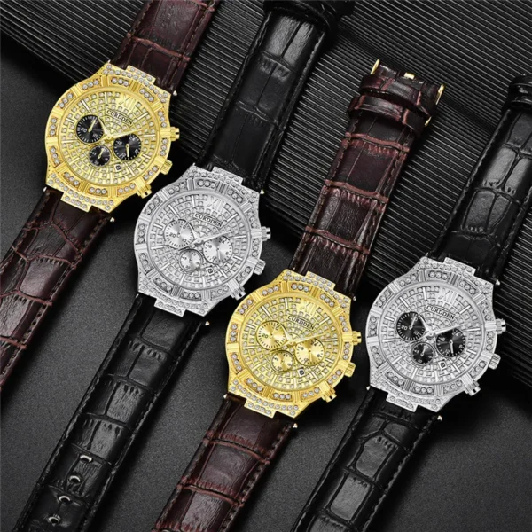 Men Genuine CURDDEN Brand Watches Fashion Casual Leather Band Hip Hop Diamond Gold Luxury Date Quartz Vintage Watch Reloj Hombre - Image 6