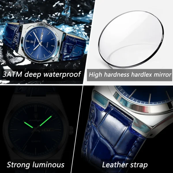 POEDAGAR Luxury Watch for Men Military Leather Man Wristwatch Quartz Clock Waterproof Luminous Date Week Men's Watches Reloj+box - Image 4