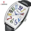 CHENXI Luxury Watch for Men Leather Strap Casual Waterproof Wristwatches Quartz Clock Tonneau Shape Large Numbers Men's Watches