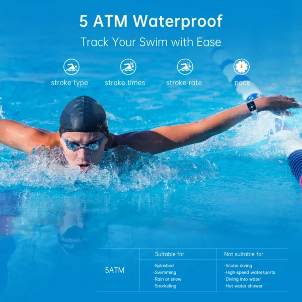 UMIDIGI Uwatch 5S Bluetooth Smart Watch 1.7" 5ATM Waterproof SmartWatch Fitness Heart Rate Blood Oxygen Monitor for Android iOS - Image 4