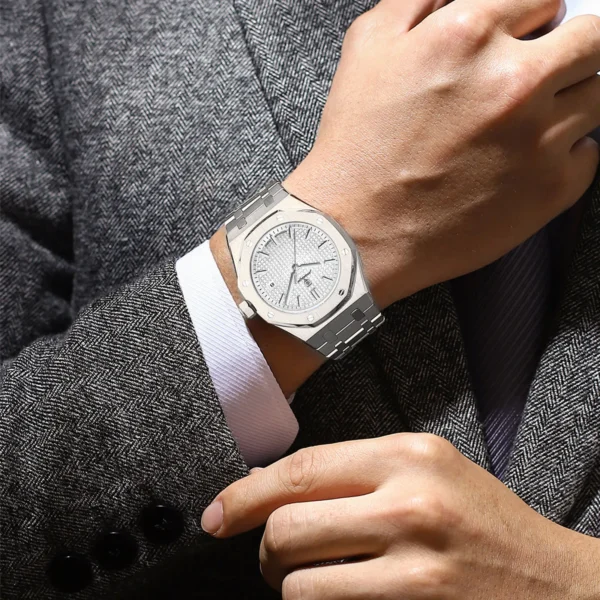 POEDAGA Finle Steel Men's Watches Classic Fashion Original Quartz Watch for Man Waterproof Luminous Date Wristwatch Royal Style - Image 3