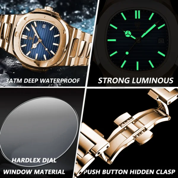 POEDAGAR Man Wristwatch Business Luxury Square Men Quartz Watch Waterproof Luminous Date Stainless Steel Men's Watches Clock+box - Image 4