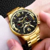 Kegllect Men Watches Business Chronograph Watch Luxury Gold Stainless Steel Quartz Wristwatch - Image 2
