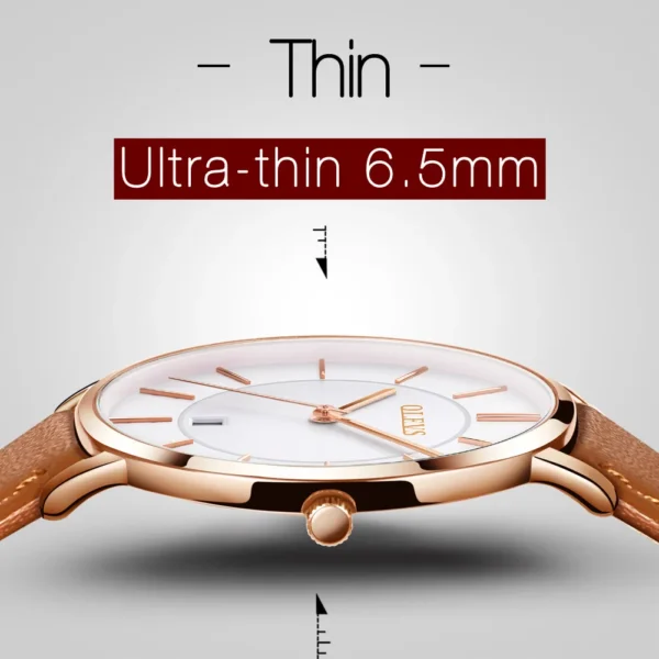 OLEVS ultrathin Watch for Men Luxury Quartz Wristwatches Casual Genuine Leather Simple Design Thin Mens Watches Japan movement - Image 2