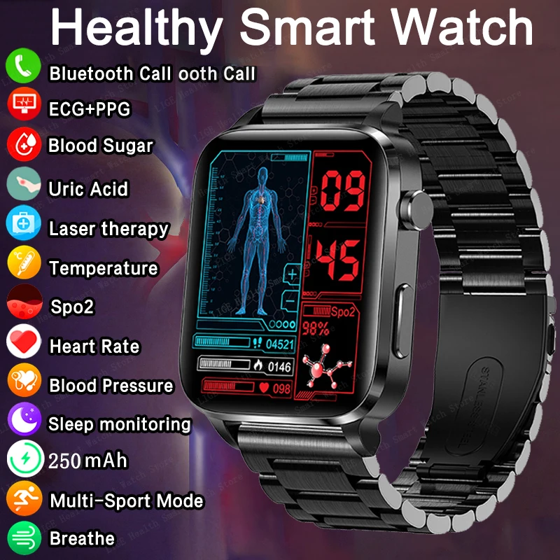 LIGE ECG+PPG Body Temperature Pulse Physiotherapy Smartwatch Men Health Management Bluetooth Calling Sports Waterproof Watches