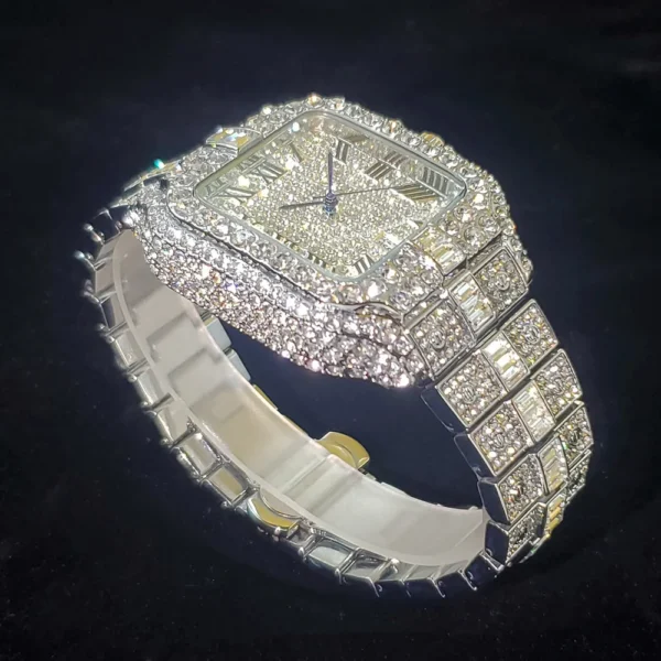 Luxury Diamond Watch for Men Hip Hop Style Bling Bling Iced Out Wristwatch Fashion Square Stainless Steel Waterproof Clock 2024 - Image 3