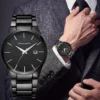 Men Watch Top Brand Luxury Calendar Stainless Steel Quartz Fashion Business Full Black Waterproof Sports Watch Relogio Masculino - Image 4