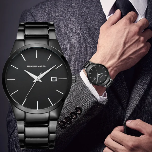 Men Watch Top Brand Luxury Calendar Stainless Steel Quartz Fashion Business Full Black Waterproof Sports Watch Relogio Masculino - Image 4
