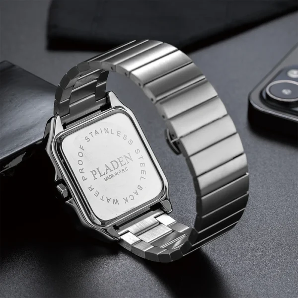 PLADAN Minimalist Watch For Men Stainless Steel Men's Wristwatch Automatic Calendar Wristatches Classics Rectangle Relojes - Image 5