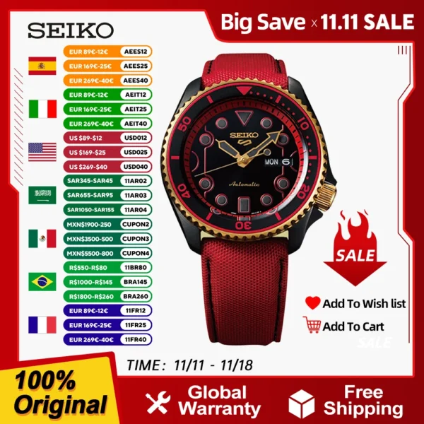 SEIKO 5 Original Sports Automatic Watch Mechanical 10bar Waterproof Luminous Men Watches