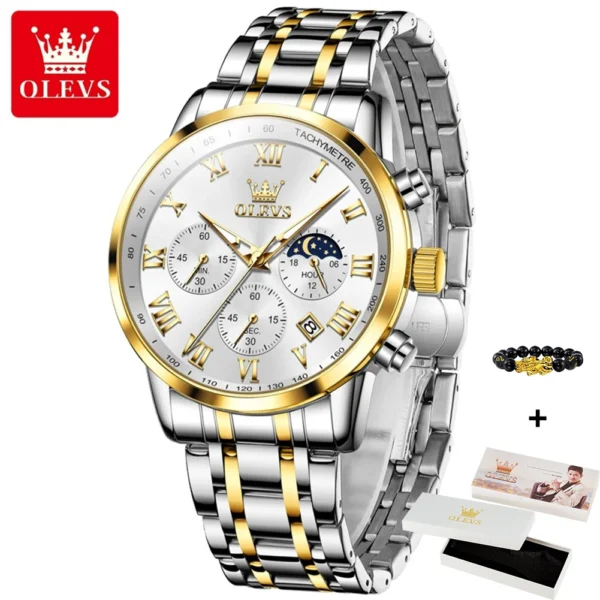 OLEVS 5529 New Moonswatch Chronograph Quartz Watch For Men Stainless Steel Waterproof Man Wrist Watches Roman Scale Hand Clock - Image 2