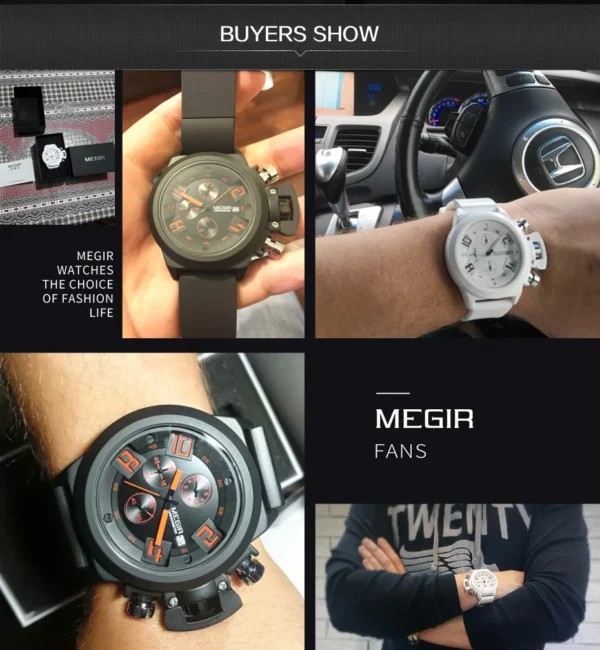 MEGIR Men Watches Luxury Fashion Sport Military Chronograph Waterproof Date Quartz Wristwatch Big Dial Relogio Masculino 2002 - Image 3