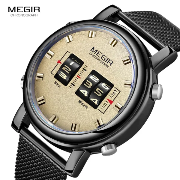 MEGIR 2020 New Luxury Watches Men Military Sport Roller Pointer Quartz Watch Man Fashion Stainless Steel Mesh Strap Wristwatch - Image 3