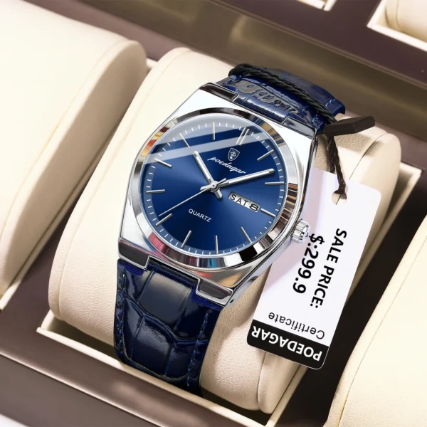 POEDAGAR Luxury Watch for Men Military Leather Man Wristwatch Quartz Clock Waterproof Luminous Date Week Men's Watches Reloj+box - Image 2
