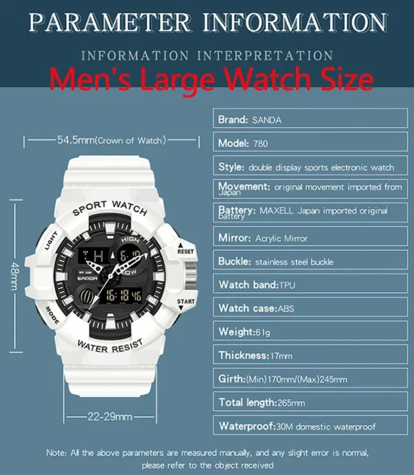 SANDA White Sports Men's Watches Top Brand Luxury Military Quartz Watch Men Waterproof Wristwatches relogio masculino - Image 4