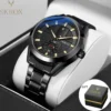 SKROX Luxury Blue Dial Watch For Man Stainless Steel Automatic Mechanical Waterproof Luminous Military Male Wrist Watches Clock - Image 2