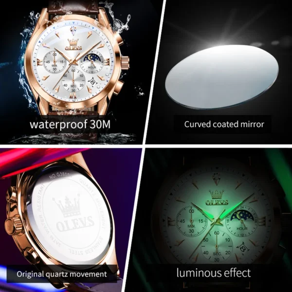 OLEVS 3609 Men's Watch High Quality Multi functional Waterproof Luminescent Quartz Watch Luxury Brand Men's Watch Montre Homme - Image 5
