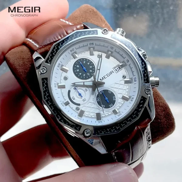 MEGIR 2015 Men Quartz Watch Leisure Unique Business Date Chronograph Display Black Brown Leather Strap Wrist Watches for Male - Image 3