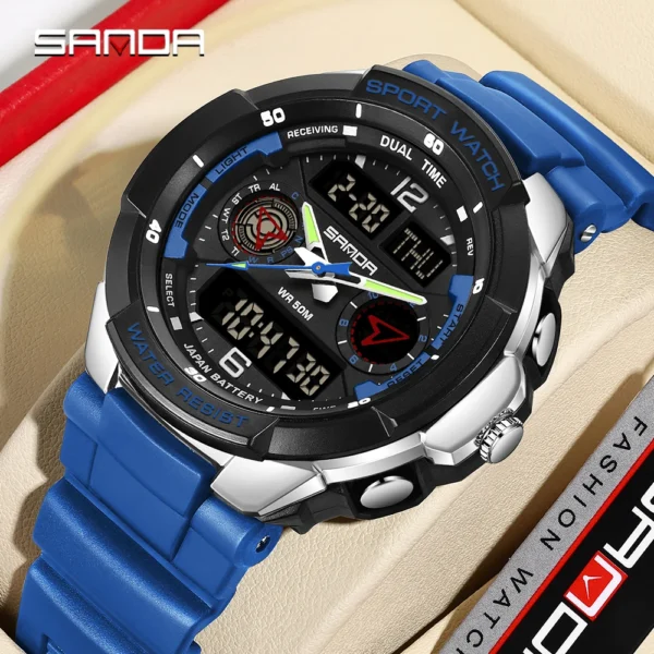 SANDA Top 6197 Korean Student Electronic Watch Sports Multi functional Alarm Clock Waterproof Men's Watches 2024 - Image 2