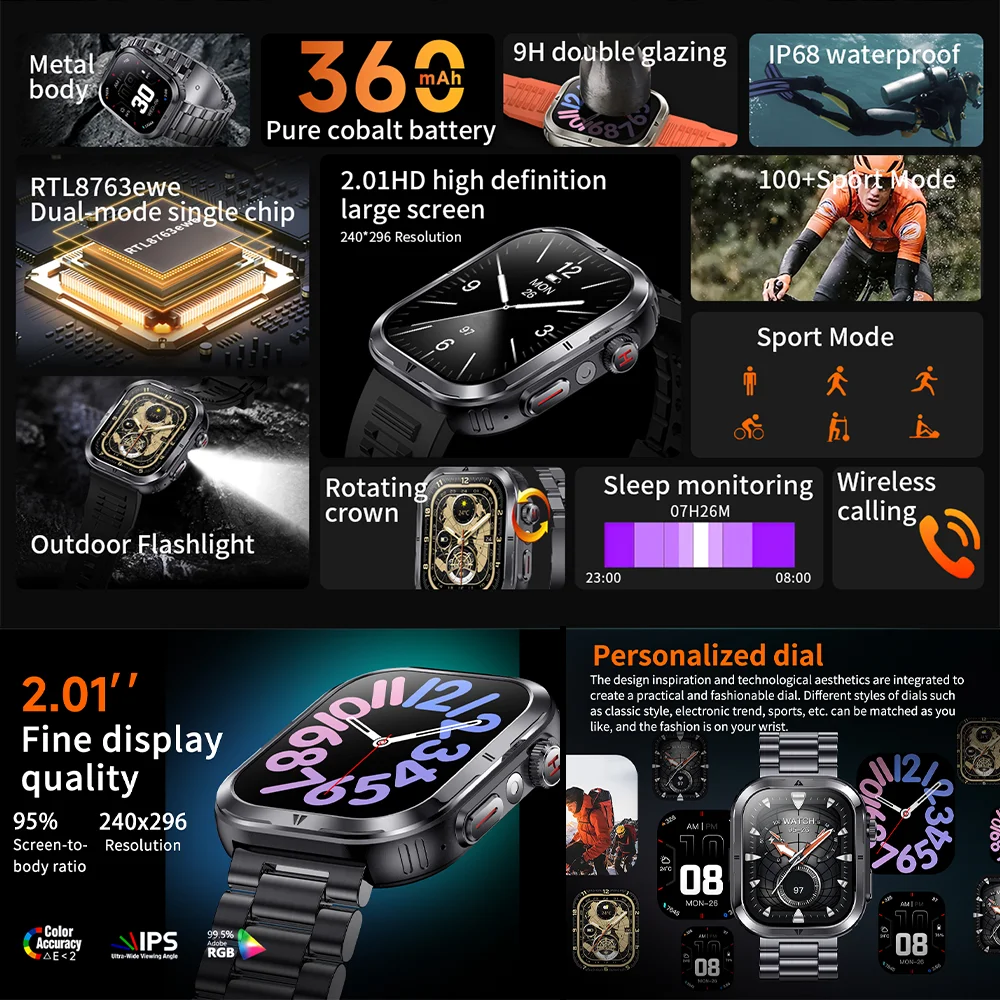 2024 New Outdoor Smart Watch Men 2.01" Screen 3ATM Waterproof Watches Bluetooth Call Ai Voice Sport Smartwatch For Android IOS - Image 2