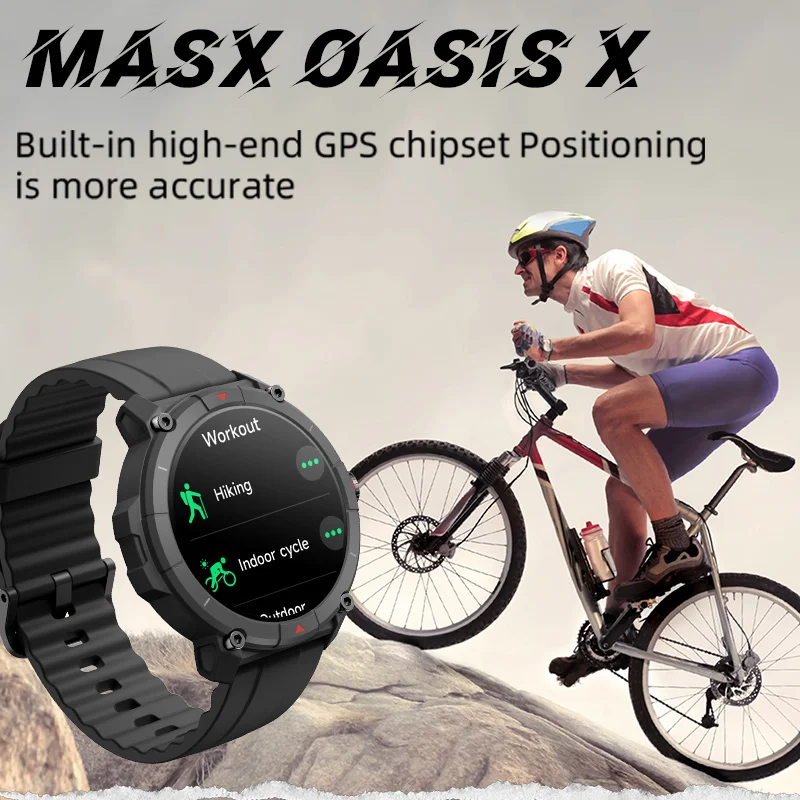 MASX Oasis X Premium GPS Smart Watch Alexa Ultra HD Display Built-in GPS Hi-Fi Bluetooth Phone Calls Military Grade Sports Watch - Image 4