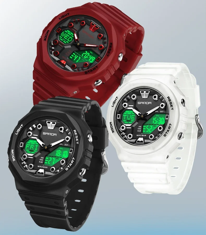 SANDA 6200 Stopwatch Wristwatch Alarm LED Light Digital Watches Men's Sports Watch Military Watches Men Watch 50M Waterproof - Image 4