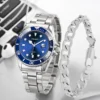 Fashion Men Watch Bracelet Steel Wristwatch Men Quartz Calendar Watch Hey Ha Style Chain Bracelet Set for Men - Image 5