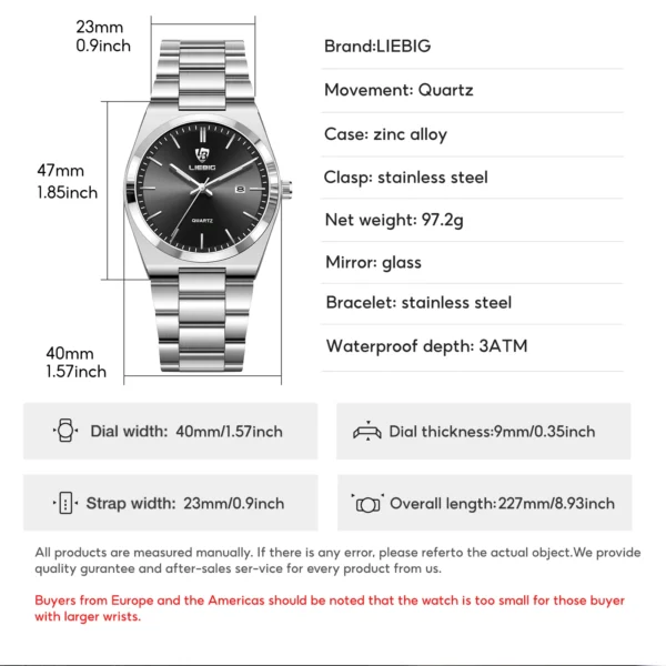 LIEBIG Luxury Movement Quartz Watches For Men Women Fashion Business Week Time Watch Waterproof Wristwatches Clock Reloj Hombre - Image 6