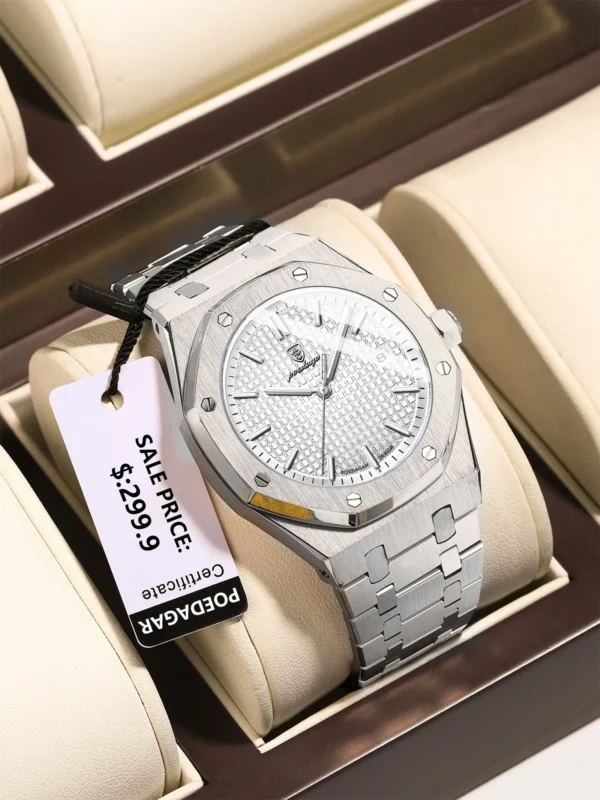 POEDAGA Finle Steel Men's Watches Classic Fashion Original Quartz Watch for Man Waterproof Luminous Date Wristwatch Royal Style - Image 2