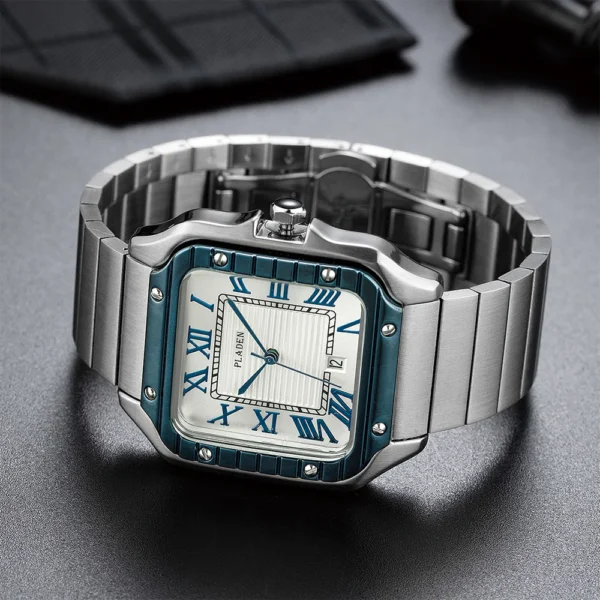 PLADAN Minimalist Watch For Men Stainless Steel Men's Wristwatch Automatic Calendar Wristatches Classics Rectangle Relojes - Image 2