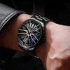 Men Quartz Watch Round Hidden Clasp Chronograph with Car Wheel Rim Hub Design Automatic Quartz Wristwatch Male Clock for Office - Image 4