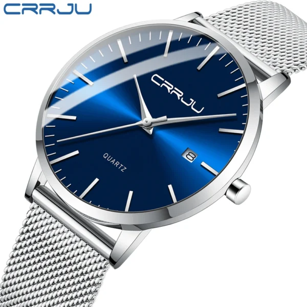 CRRJU Watch for Men, Stainless Steel 40mm with Mesh Strap Mens Watches,Classic Ultra Slim 7mm Men's Wrist Watches Automatic - Image 3