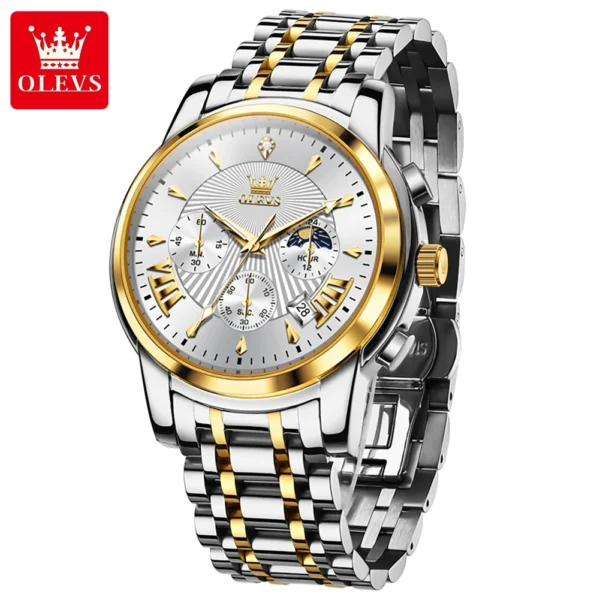 OLEVS Luxury Brand Quartz Watch for Men Waterpoof Chronograph Men's Wristwatch Auto Date Dual Calendar Moon Phase Man Watch New - Image 2