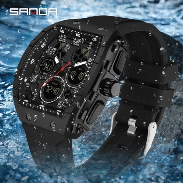 Men Sports Digital Wrist Watches For Male Clock Dual Display Man Tonneau Watches Chronograph Luminous Silicone Band Dropship - Image 4