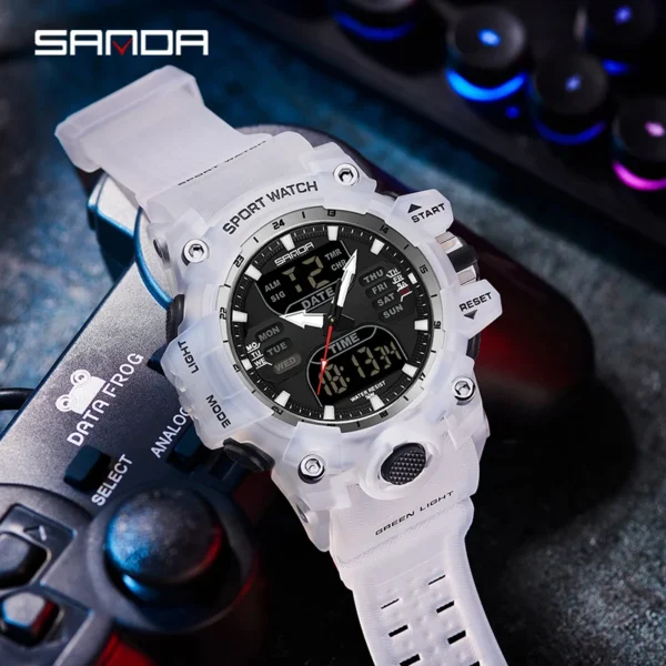 SANDA G Style Step Calorimeter Single Electronic Watch Nightlight Waterproof Sports Double Display LED Digital Quartz Men Watch - Image 3
