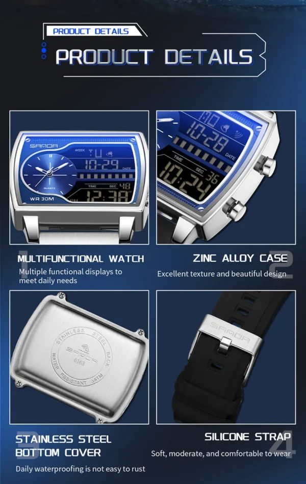 Luxury Sports Men's Quartz Digital Dual Screen Watch Business Fashion Trend Men's Waterproof Alarm Watch Men's Birthday Gift - Image 6