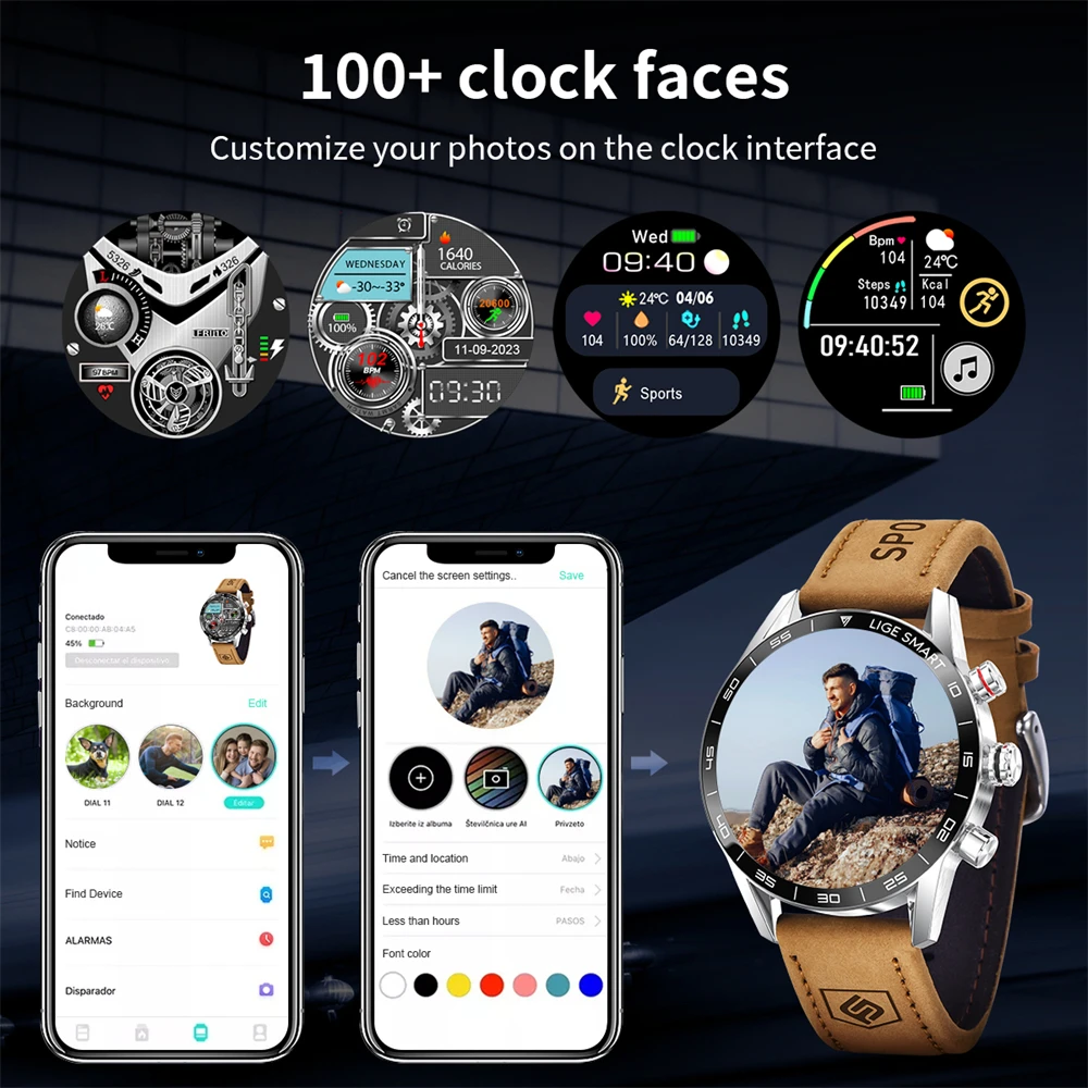 LIGE New Leather Military Digital Watches Smart Watch Men OLED HD Screen Heart Rate Bluetooth Call Waterproof Outdoor Smartwatch - Image 6